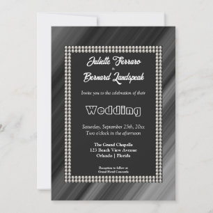 Invitation Perles blanches, Mariage noir et blanc rétro
