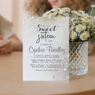 Invitation Perles blanches Sweet sixteen beige fête d'anniver