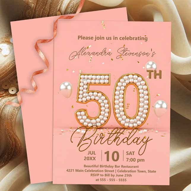 Invitation Perles chatoyantes et Accents d'or 50e anniversair (Créateur téléchargé)