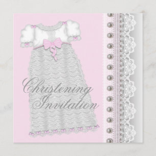 Invitation Perles d'argent Gown Baby Girl Christening rose