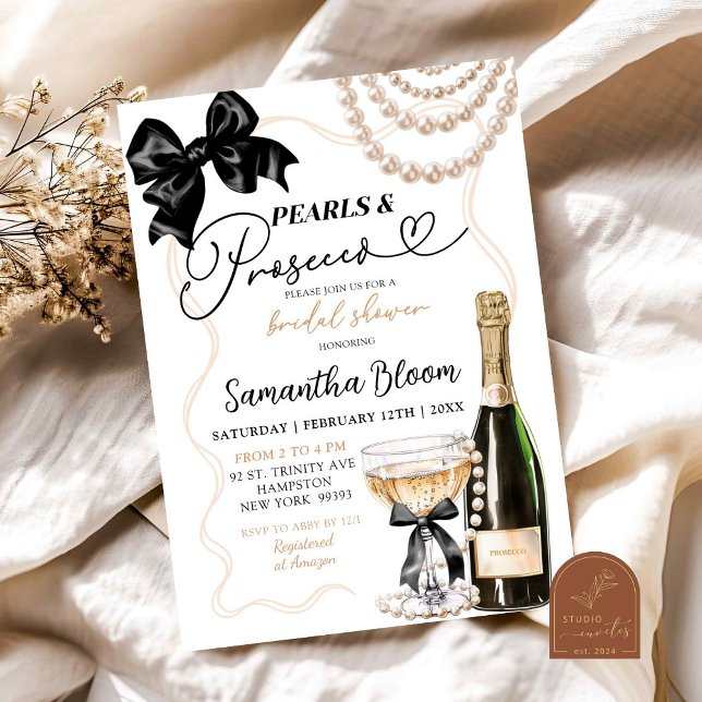 Invitation Perles de coquette de la cave noire et Prosecco (Créateur téléchargé)