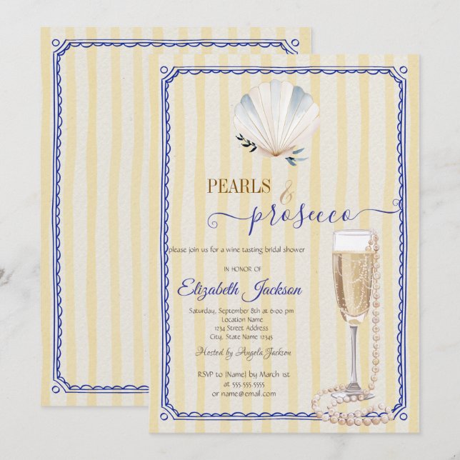 Invitation Perles de coquillages et poursuites Jaune rayé (Devant / Derrière)