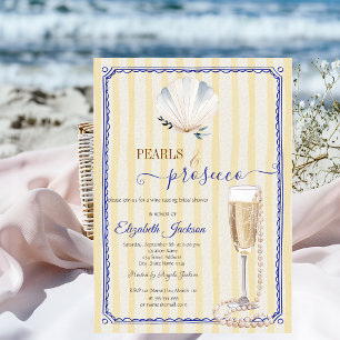 Invitation Perles de Coquillages & Prosecco Rayures Jaunes