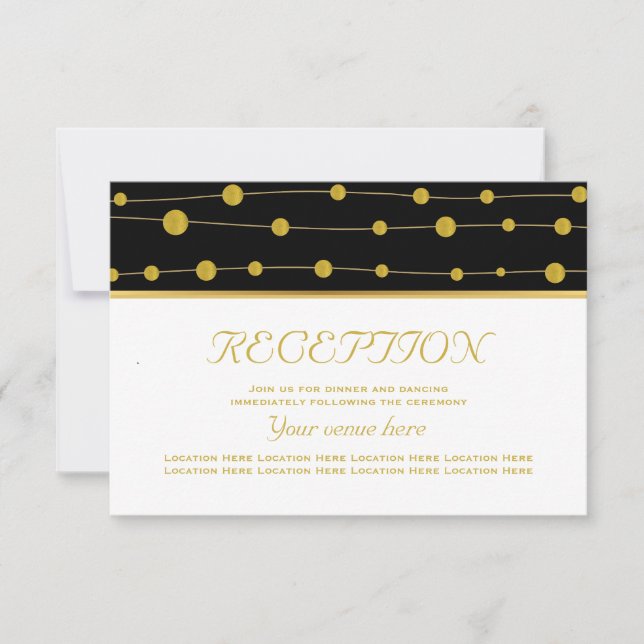 Invitation Perles de feuilles d'or noir réception de mariage  (Devant)