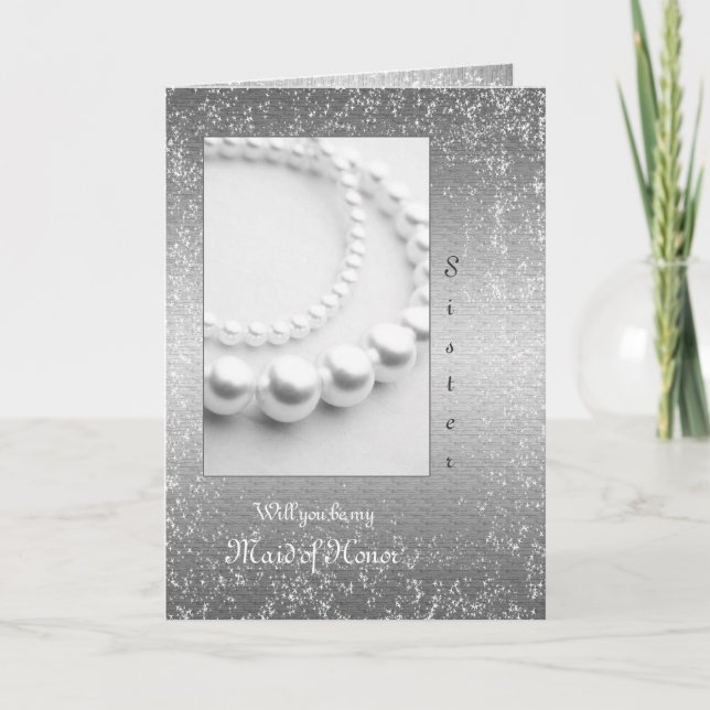 Invitation Perles de Mariage ou d'Anniversaire Argent Paillet (Devant)