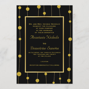 Invitation Perles de papier doré noir et cadre mariage modern
