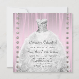 Invitation Perles de robe de fête Quinceanera rose