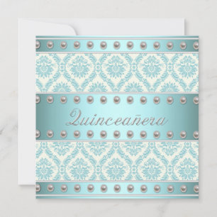 Invitation Perles d'ivoire Quinceanera Turquoise bleu blanc