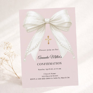 Invitation Perles d'ivory rose poussiéreuse Confirmation