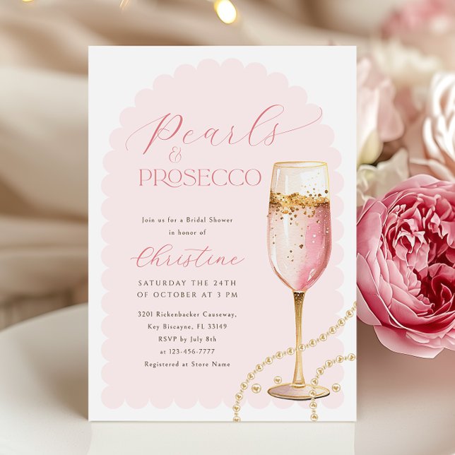 Invitation Perles d'or et Fête des mariées rose Prosecco (Créateur téléchargé)