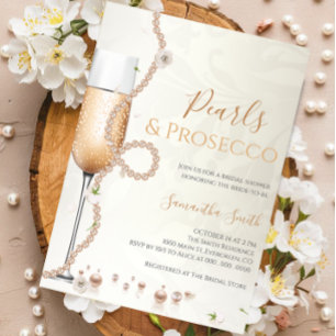 Invitation Perles Élégantes et Fête de Mariage au Prosecco