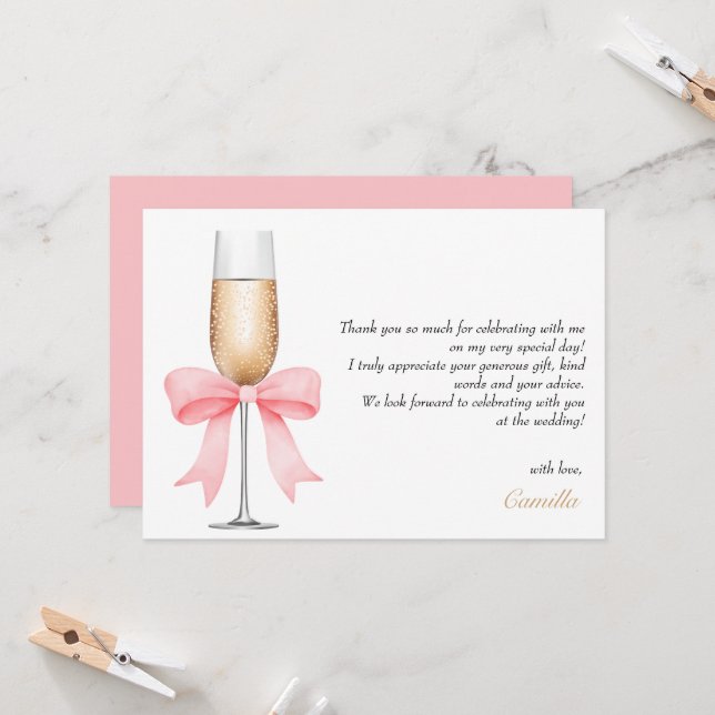 Invitation Perles en Bow rose et Fête des mariées de poursuit (Devant/Arrière en situation)