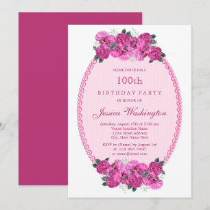 Invitation Perles et Dentelle Florales Roses 100e Anniversair
