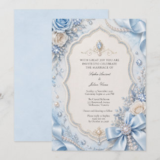 Invitation Perles et diamants modernes éditable bleu pastel