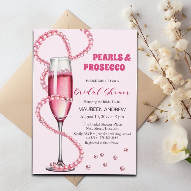 Invitation Perles et Fête des mariées rose pâle Prosecco (Créateur téléchargé)