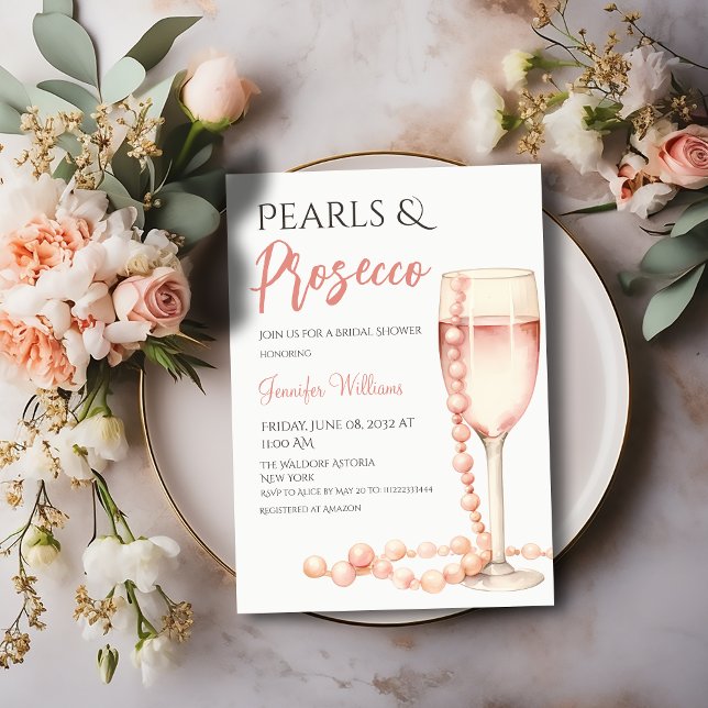 Invitation Perles et Fête des mariées rose pâle Prosecco (Créateur téléchargé)