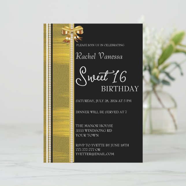 Invitation Perles et Gold Sweet 16 (Debout devant)
