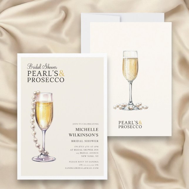 Invitation perles et poursuites modernes minimes (fun modern minimal pearls and prosecco wedding bridal shower invitation )