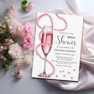 Invitation Perles et Prosecco Fête des mariées rose Dusty