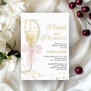 Invitation Perles et Prosecco Rose pâle pour une Baby Shower