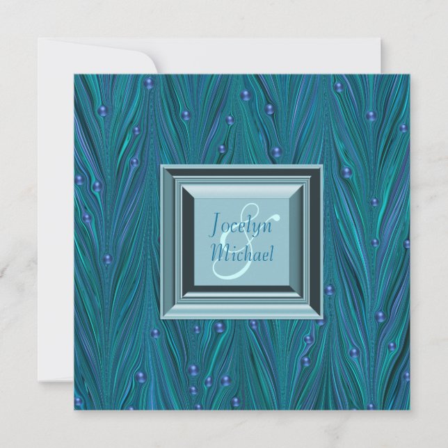 Invitation Perles Peacock Purple Mariage bleu Turquoise (Devant)