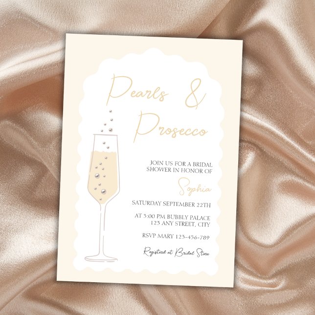 Invitation Perles & Prosecco Fête des mariées d'arc ondulé (Pearls & Prosecco Wavy Arch Bridal Shower Invitation)