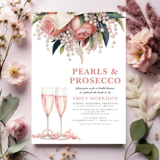 Invitation Perles & Prosecco Fête des mariées florale rose mo (Créateur téléchargé)