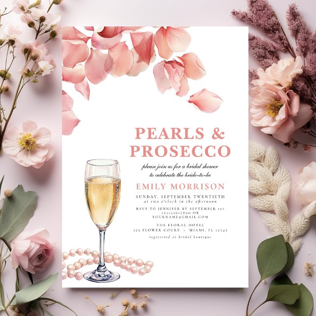 Invitation Perles & Prosecco Fête des mariées florale rose mo (Créateur téléchargé)