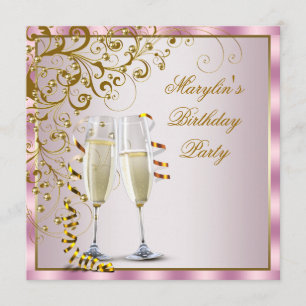 Invitation Perles Rose Or Fête Anniversaire Femme Rose Or