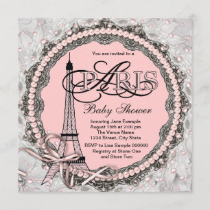 Invitation Perles roses Baby shower Paris rose