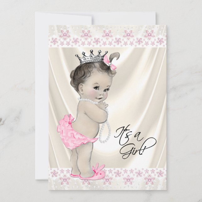 Invitation Perles roses et crème et Baby shower dentelle (Devant)