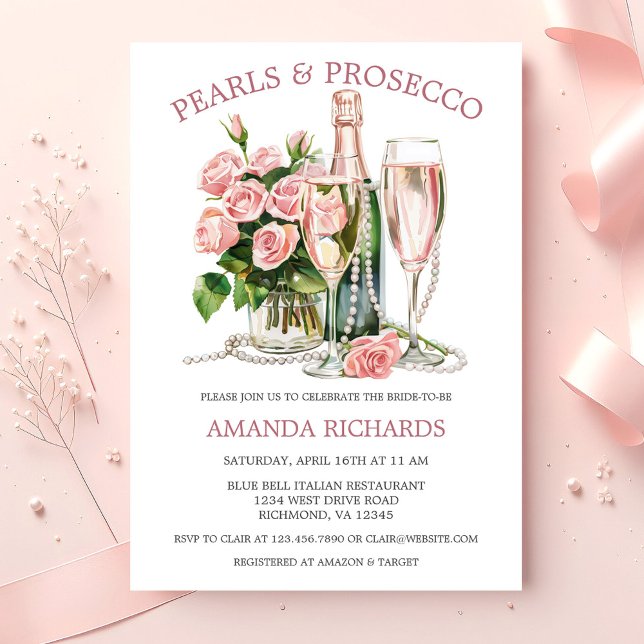 Invitation Perles roses et Fête des mariées de poursuites (Créateur téléchargé)