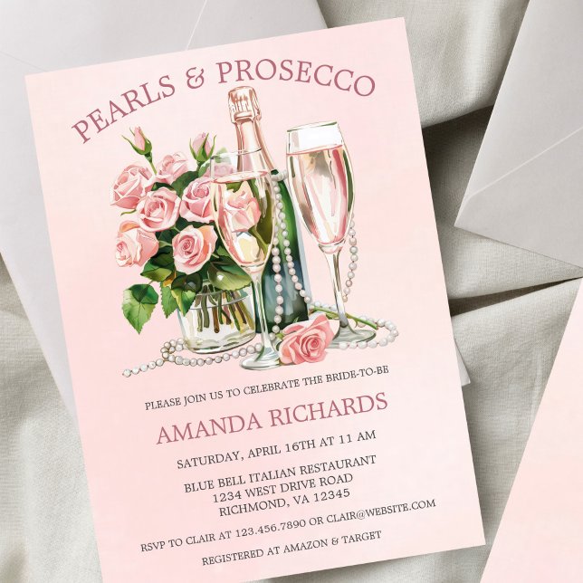 Invitation Perles roses et Prosecco Champagne Brunch nuptial (Créateur téléchargé)