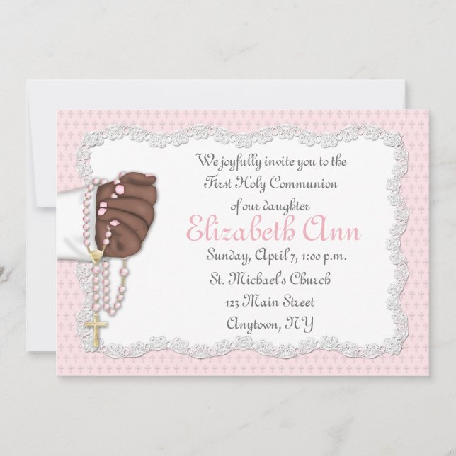 Invitation Perles roses religieuses de chapelet (Devant)