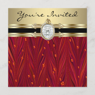 Invitation Perles Rouges Or Noir Fête d'Anniversaire de Femme