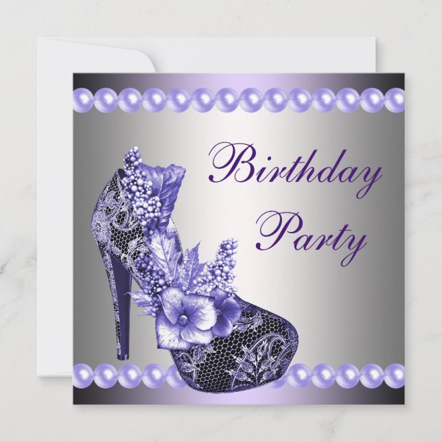 Invitation Perles violet talons hauts Chaussures fête d'anniv (Devant)