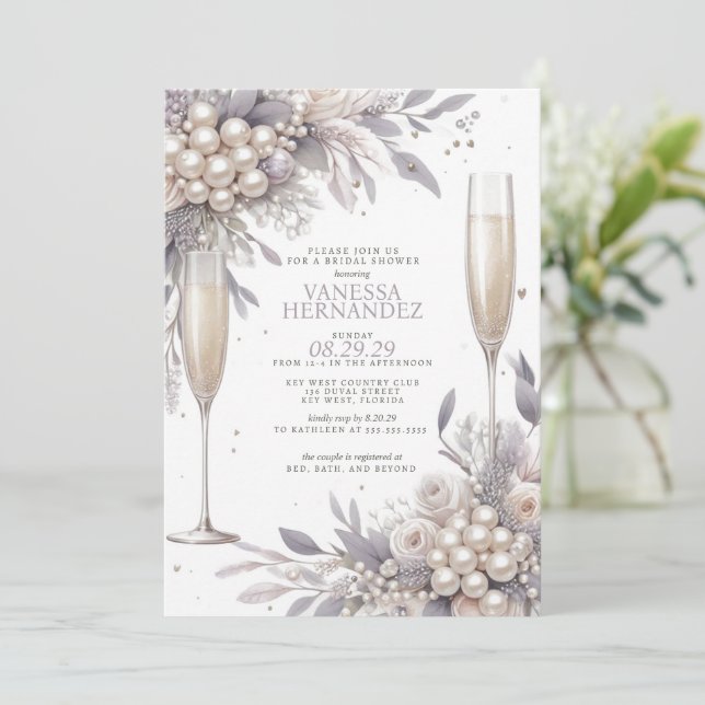 Invitation Perles violettes et Fête des mariées de poursuites (Debout devant)