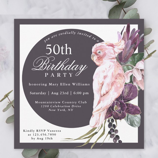 Invitation Perroquet rose tropical 60e anniversaire (Créateur téléchargé)
