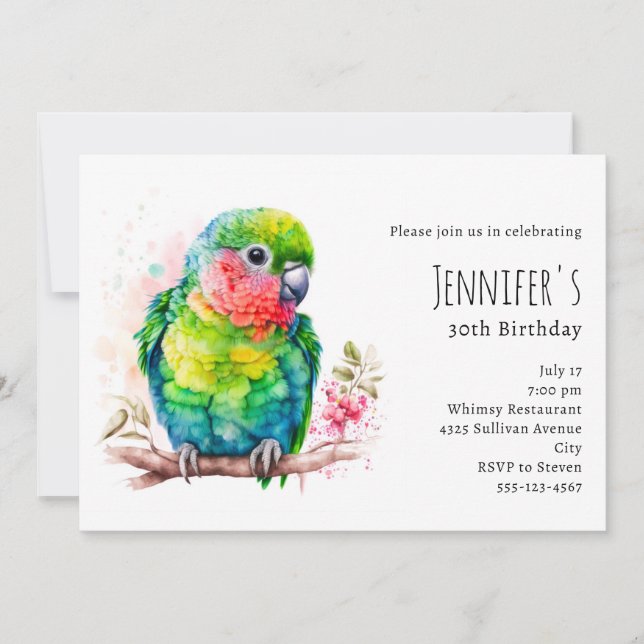 Invitation Perroquet vert - Bébé mignon Anniversaire (Devant)