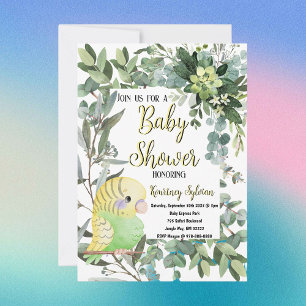 Invitation Perroquet Vert Jaune Aquarelle Baby Shower