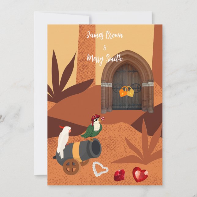 Invitation Perroquets de pirates Trésor du Mariage du coeur (Devant)
