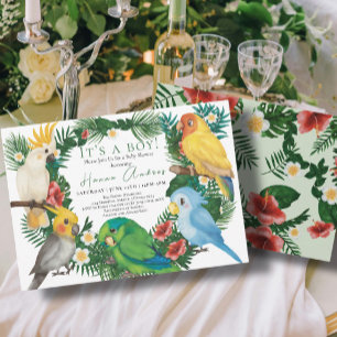 Invitation Perroquets tropicaux oiseaux exotiques Baby shower