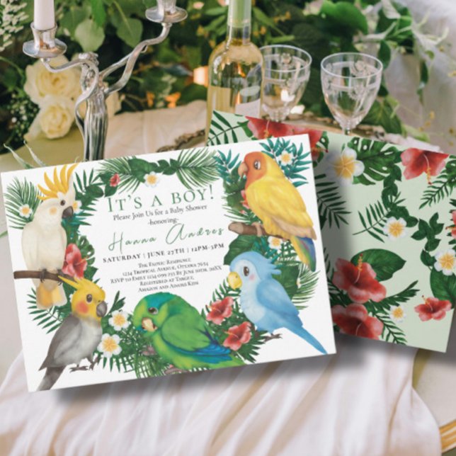 Invitation Perroquets tropicaux oiseaux exotiques Baby shower (Créateur téléchargé)
