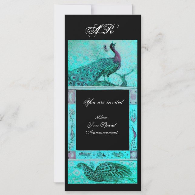 Invitation PERRUCHES AMOUR MARIAGE MONOGRAMME bleu noir (Devant)