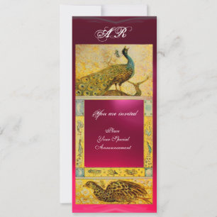 Invitation PERRUCHES AMOUR MARIAGE MONOGRAMME marron rose jau