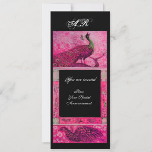 Invitation PERRUCHES AMOUR MARIAGE MONOGRAMME rose fuchsia no