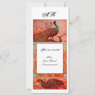 Invitation PERRUCHES AMOUR MARIAGE MONOGRAMME  rouge orange b
