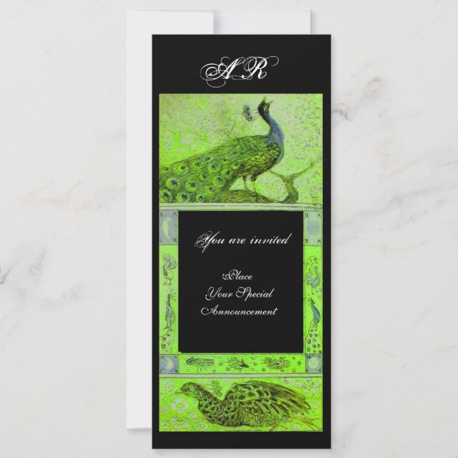 Invitation PERRUCHES AMOUR MARIAGE MONOGRAMME vert noir (Devant)