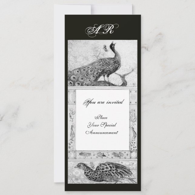 Invitation PERRUCHES D'AMOUR DE MARIAGE MONOGRAMME noir blanc (Devant)