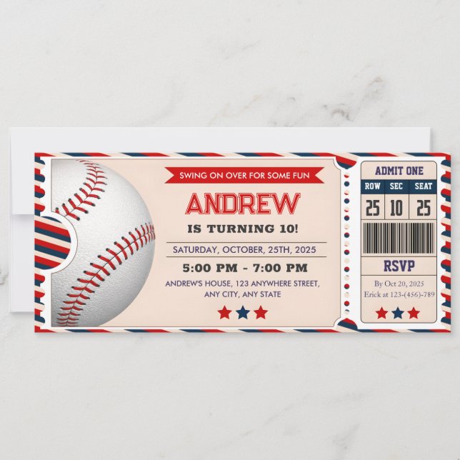 Invitation Persona Baseball ticket birthday  (Devant)